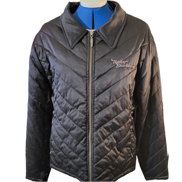 Harley Davidson Black Silky Quilted Puffer Style Jacket sz 1W - Picture 4 of 14